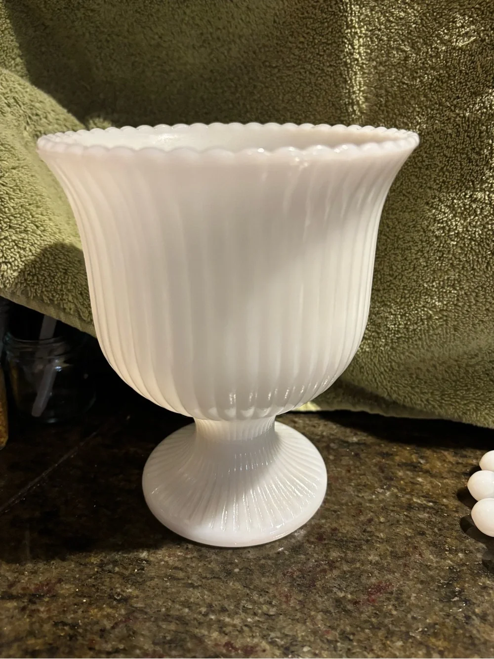 White Ribbed Milk Glass Compote Vase by E.O. Brody Co.